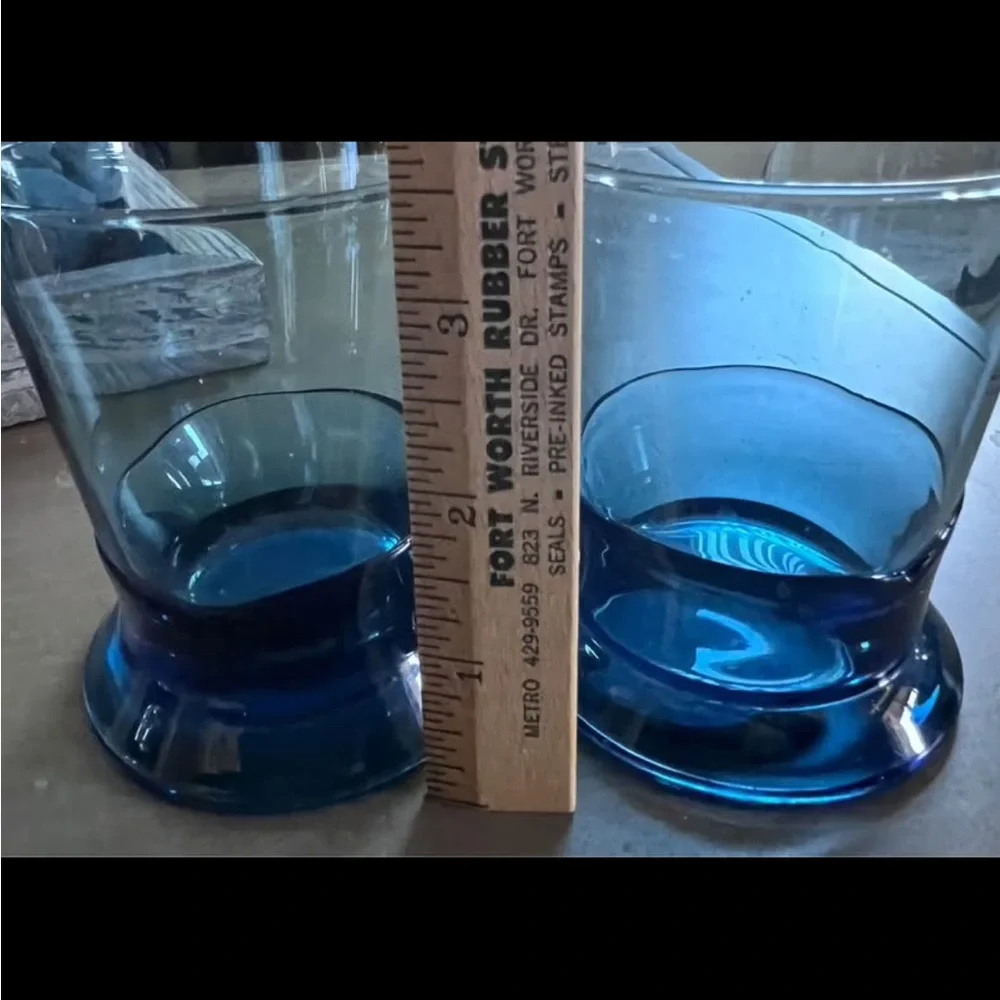 PIER 1. Set of Two Blue Wavy Glass Candle Holders. Holds 1” and Tealight Candles